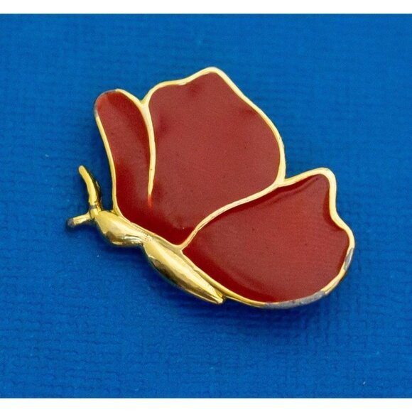 Vintage Butterfly Gold Tone Red Wings Dainty Brooch D36 - Picture 1 of 2